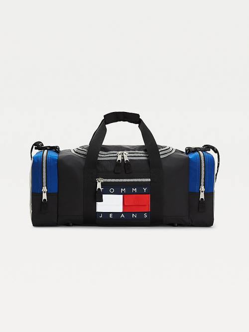 Tommy Hilfiger Colour-Blocked Recycled Nylon Duffle Táska Férfi Fekete | TH208RUG