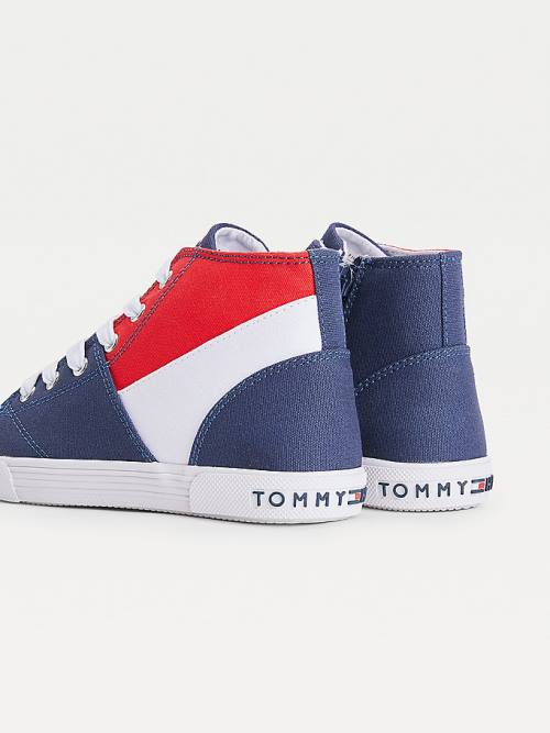 Tommy Hilfiger Colour-Blocked Recycled Pamut Vászon High-Top Tornacipő Lány Kék | TH249FAI