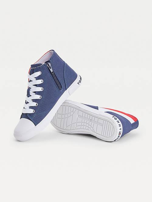 Tommy Hilfiger Colour-Blocked Recycled Pamut Vászon High-Top Tornacipő Lány Kék | TH249FAI