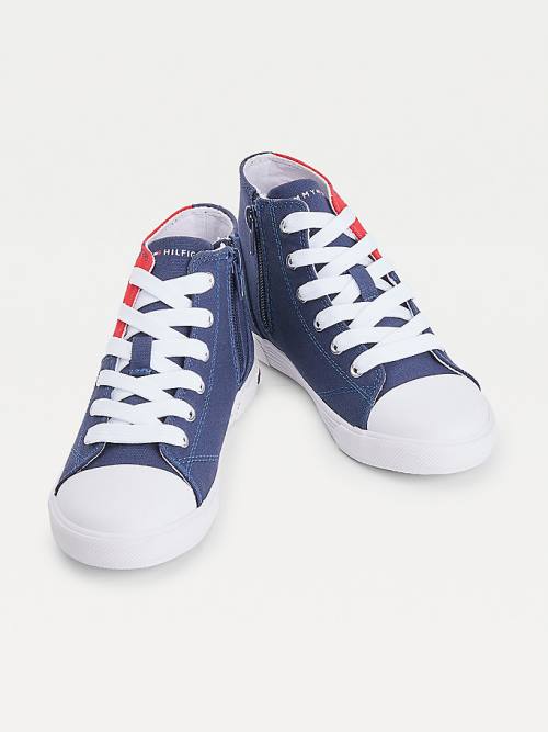 Tommy Hilfiger Colour-Blocked Recycled Pamut Vászon High-Top Tornacipő Lány Kék | TH249FAI