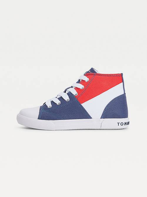 Tommy Hilfiger Colour-Blocked Recycled Pamut Vászon High-Top Tornacipő Lány Kék | TH249FAI