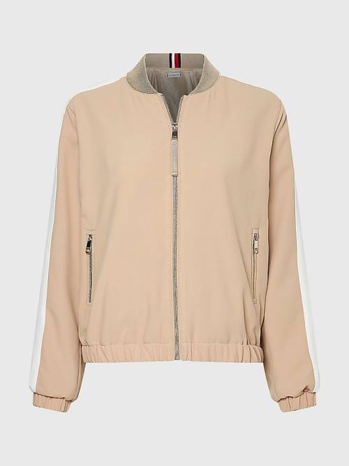 Tommy Hilfiger Colour-Blocked Relaxed Fit Bomber Kabát Női Bézs | TH146JLX