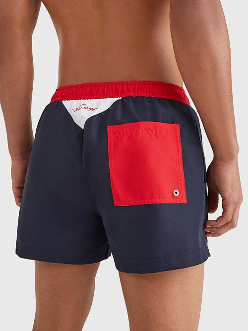 Tommy Hilfiger Colour-Blocked Rövid Length Shorts Fürdőruha Férfi Kék | TH137PYS