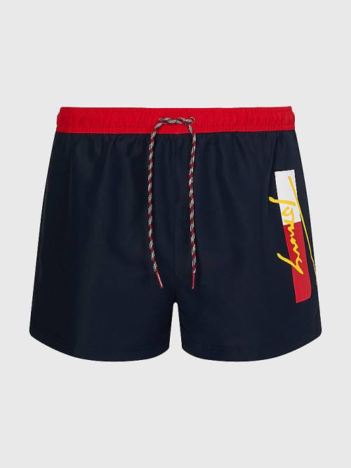 Tommy Hilfiger Colour-Blocked Rövid Length Shorts Fürdőruha Férfi Kék | TH137PYS