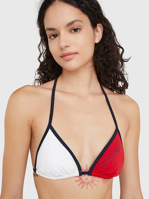 Tommy Hilfiger Colour-Blocked Triangle Bikini Top Fürdőruha Női Kék | TH189JUX