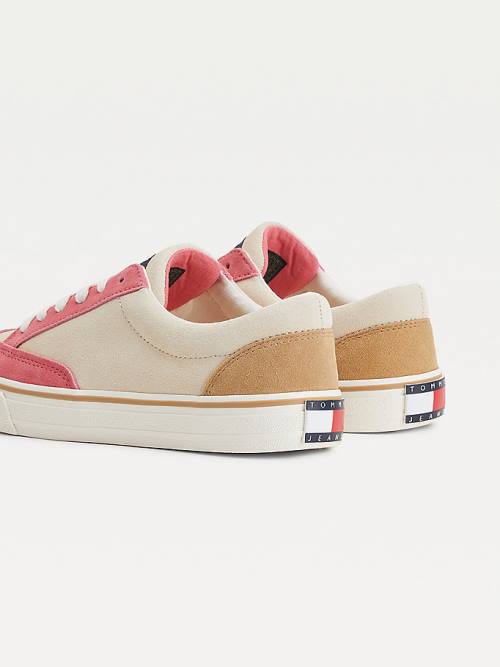 Tommy Hilfiger Colour-Blocked Velúr Low Top Tornacipő Női Bézs | TH204BEX