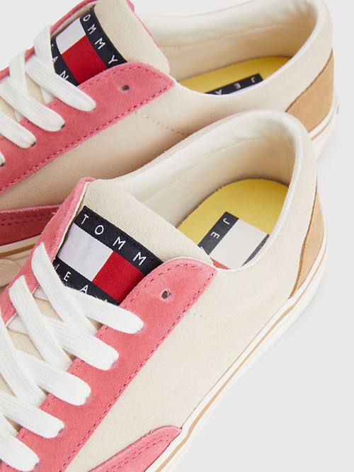 Tommy Hilfiger Colour-Blocked Velúr Low Top Tornacipő Női Bézs | TH204BEX