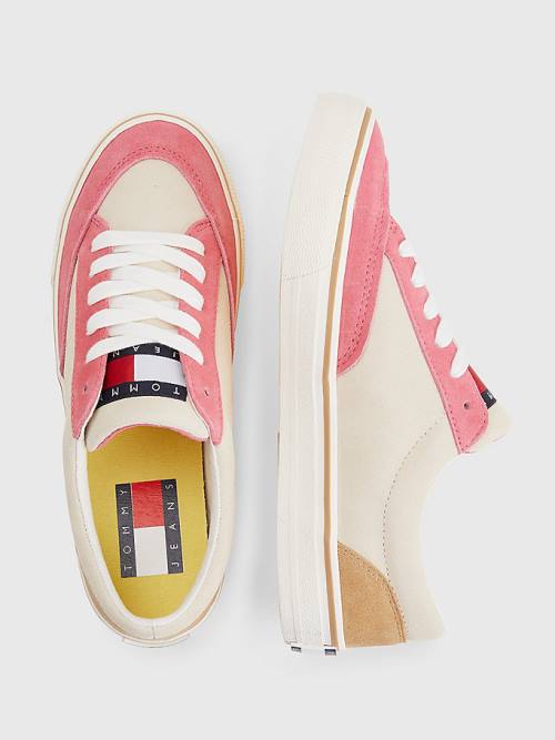 Tommy Hilfiger Colour-Blocked Velúr Low Top Tornacipő Női Bézs | TH204BEX