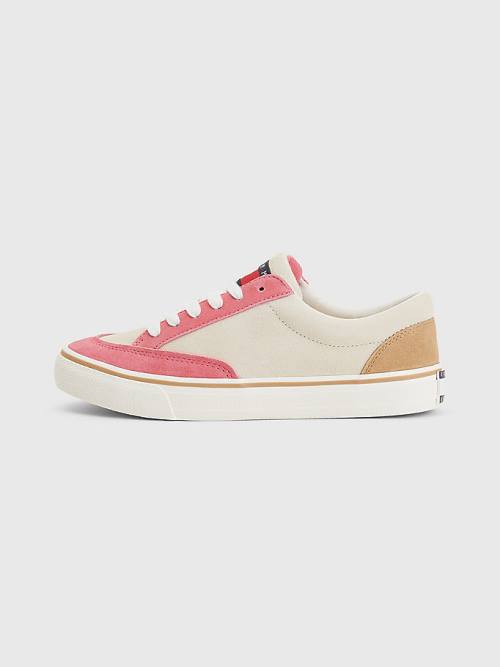 Tommy Hilfiger Colour-Blocked Velúr Low Top Tornacipő Női Bézs | TH204BEX