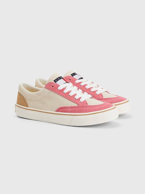 Tommy Hilfiger Colour-Blocked Velúr Low Top Tornacipő Női Bézs | TH204BEX