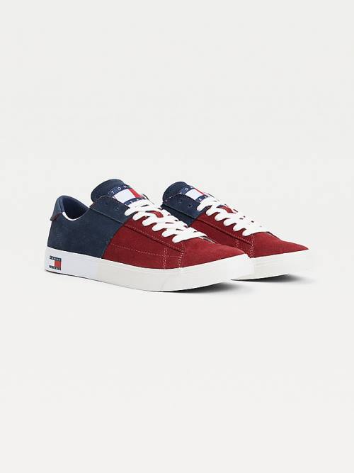 Tommy Hilfiger Colour-Blocked Velúr Low-Top Tornacipő Férfi Kék | TH632HRM