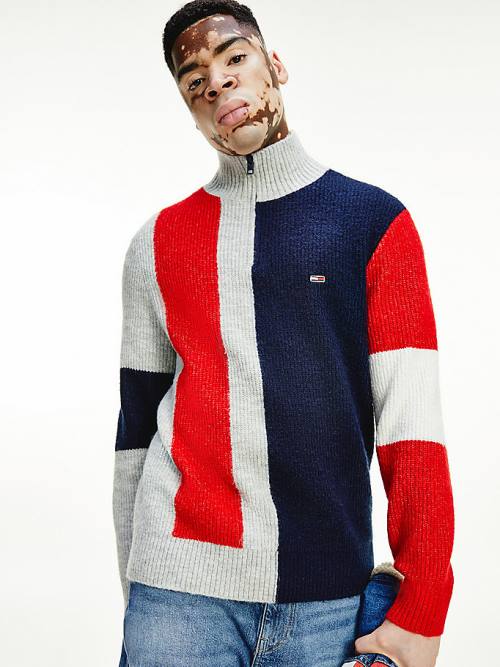 Tommy Hilfiger Colour-Blocked Zip Jumper Pulóverek Férfi Szürke | TH057MDO