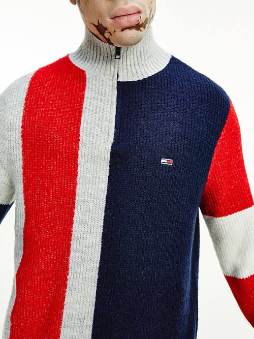 Tommy Hilfiger Colour-Blocked Zip Jumper Pulóverek Férfi Szürke | TH057MDO