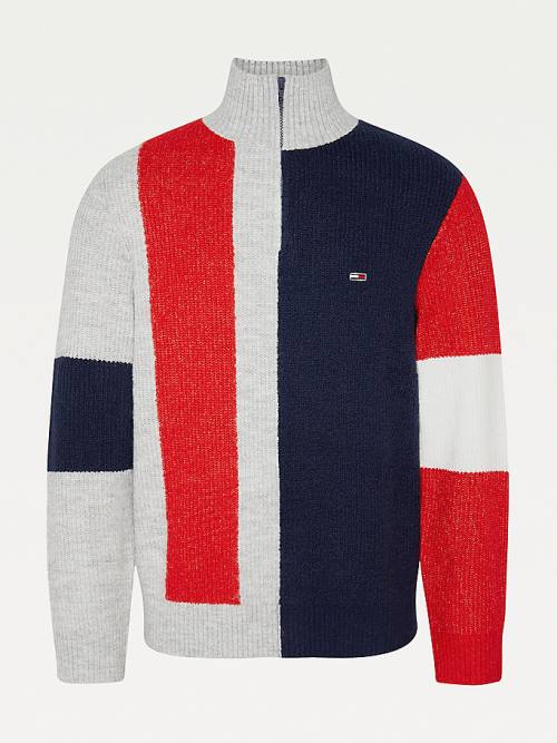 Tommy Hilfiger Colour-Blocked Zip Jumper Pulóverek Férfi Szürke | TH057MDO