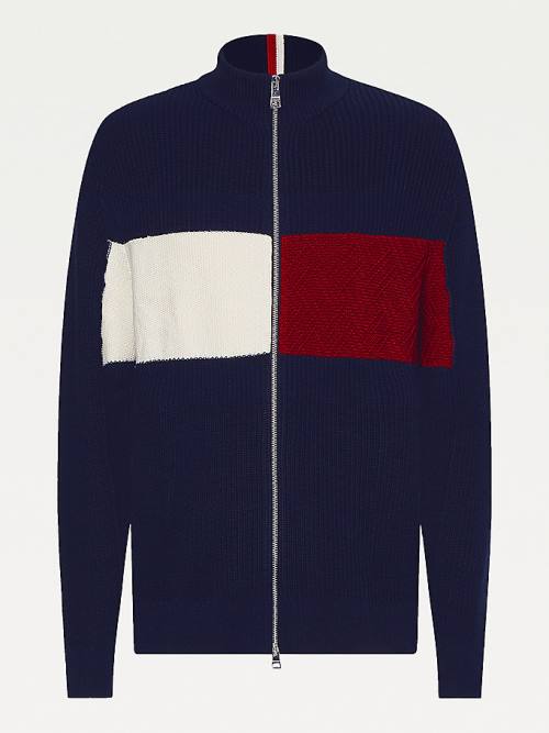 Tommy Hilfiger Colour-Blocked Zip-Thru Stripe Cardigan Pulóverek Férfi Kék | TH084RBU