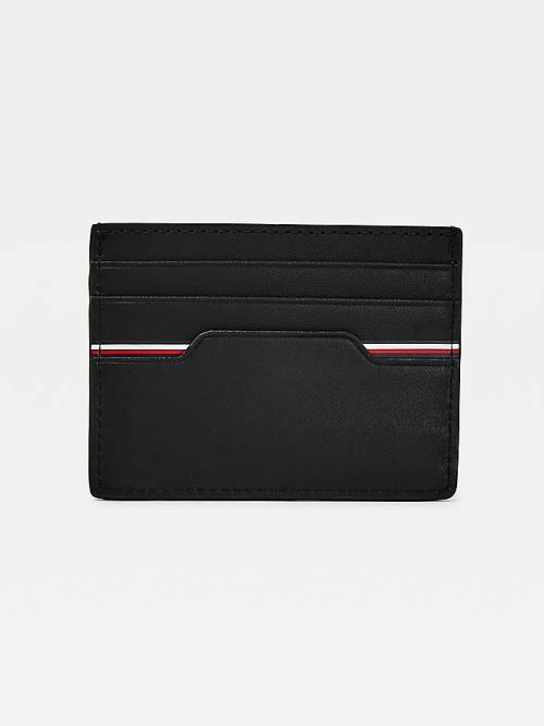 Tommy Hilfiger Commuter Bőr Metallic Logo Card Holder Pénztárca Férfi Fekete | TH173WJQ