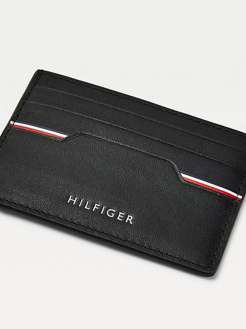 Tommy Hilfiger Commuter Bőr Metallic Logo Card Holder Pénztárca Férfi Fekete | TH173WJQ