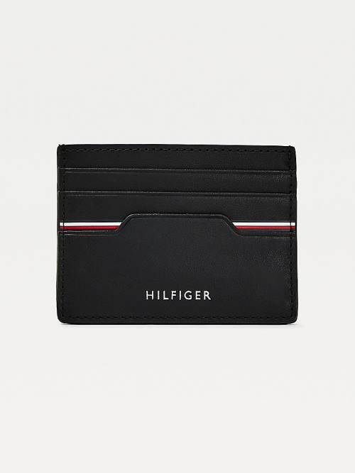 Tommy Hilfiger Commuter Bőr Metallic Logo Card Holder Pénztárca Férfi Fekete | TH173WJQ