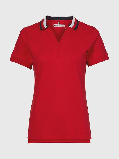 Tommy Hilfiger Contrast Collar Slim Fit Top Póló Női Piros | TH081NDJ