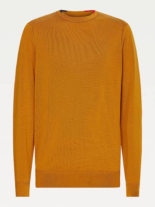 Tommy Hilfiger Contrast Detail Pima Pamut Jumper Pulóverek Férfi Arany | TH652HYW