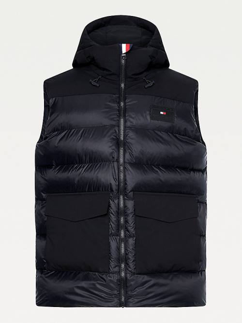 Tommy Hilfiger Contrast Fabric Csuklyás Vest Dzseki Férfi Fekete | TH753VRQ