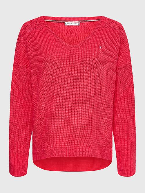 Tommy Hilfiger Contrast Knit Relaxed Fit V-Neck Jumper Pulóverek Női Rózsaszín | TH570PLW