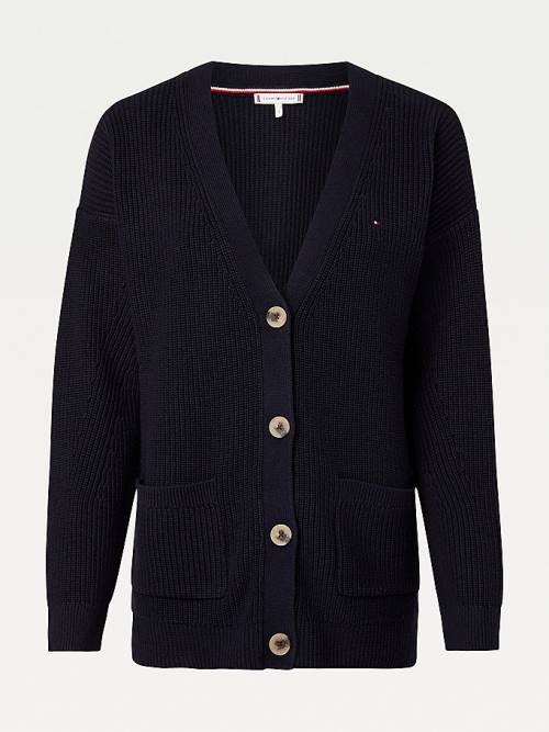 Tommy Hilfiger Contrast Knit V-Neck Cardigan Pulóverek Női Kék | TH650IAV