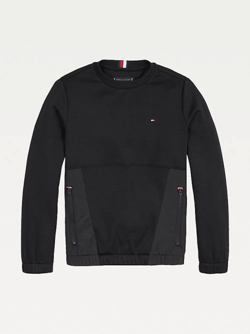 Tommy Hilfiger Contrast Panel Fleece Pulóver Fiú Fekete | TH364HIO