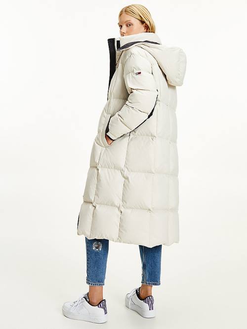 Tommy Hilfiger Contrast Panel Long Down Coat Kabát Női Bézs | TH726THI