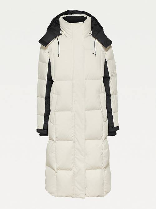 Tommy Hilfiger Contrast Panel Long Down Coat Kabát Női Bézs | TH726THI