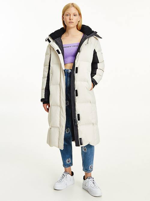 Tommy Hilfiger Contrast Panel Long Down Coat Kabát Női Bézs | TH726THI