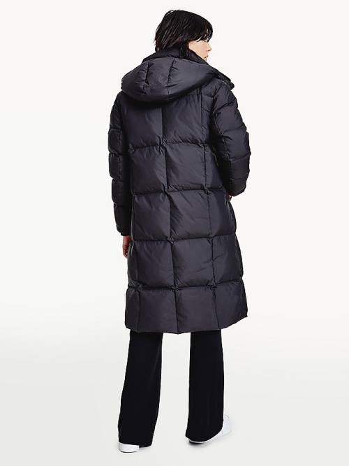 Tommy Hilfiger Contrast Panel Long Down Coat Kabát Női Fekete | TH950KRY