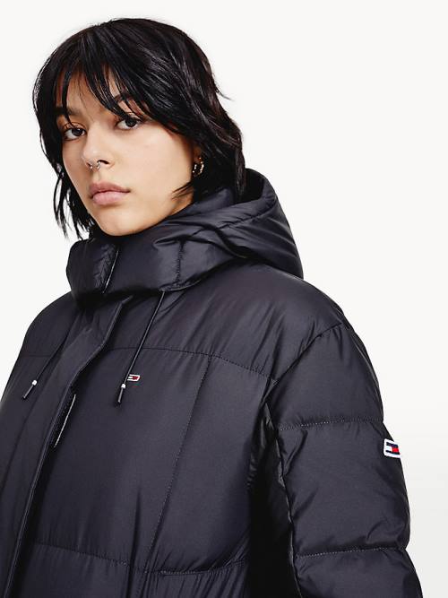 Tommy Hilfiger Contrast Panel Long Down Coat Kabát Női Fekete | TH950KRY