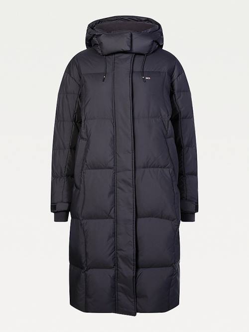 Tommy Hilfiger Contrast Panel Long Down Coat Kabát Női Fekete | TH950KRY