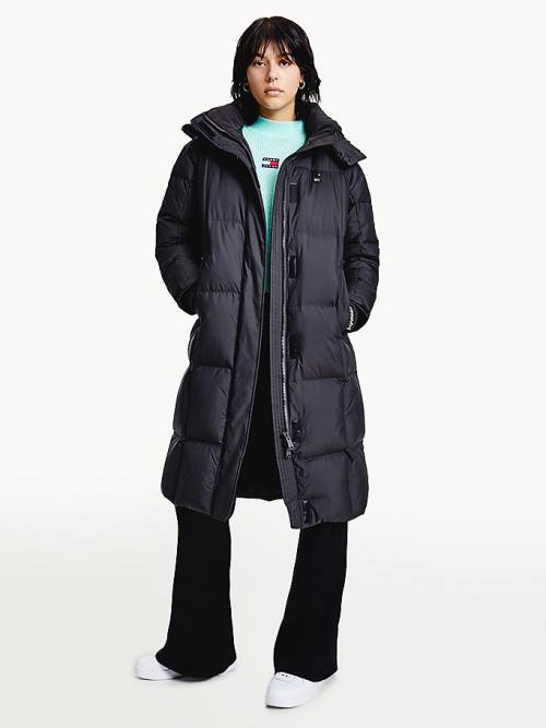 Tommy Hilfiger Contrast Panel Long Down Coat Kabát Női Fekete | TH950KRY