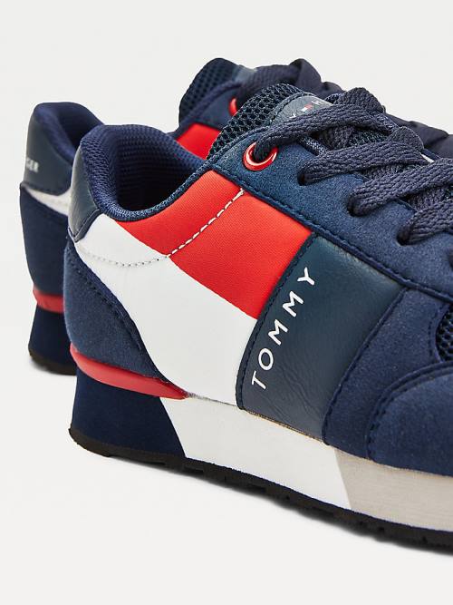 Tommy Hilfiger Contrast Panel Low-Top Csipke-Up Tornacipő Fiú Kék | TH086TDS