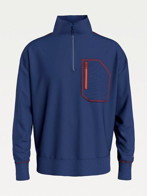 Tommy Hilfiger Contrast Pocket Half-Zip Pulóver Férfi Kék | TH402THY