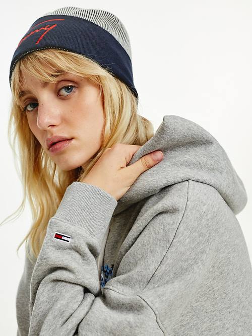 Tommy Hilfiger Contrast Rim Signature Beanie Kalap Női Kék | TH109IYD