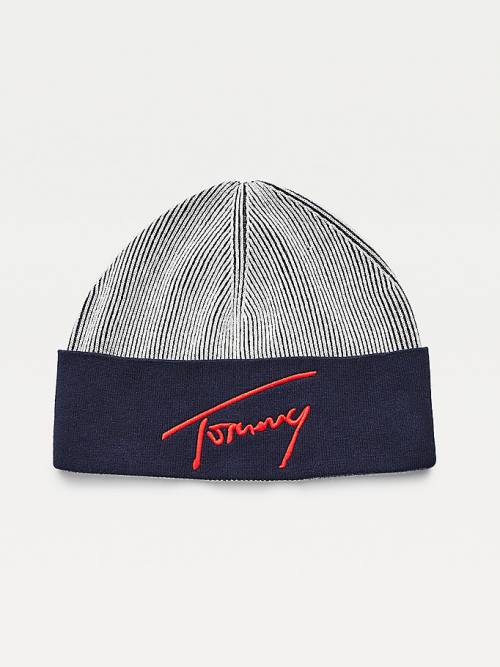 Tommy Hilfiger Contrast Rim Signature Beanie Kalap Női Kék | TH109IYD