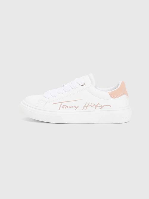 Tommy Hilfiger Contrast Signature Logo Tornacipő Lány Fehér | TH917WJS