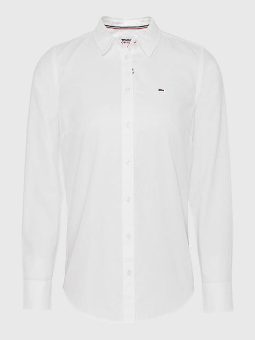 Tommy Hilfiger Contrast Stitching Slim Fit Oxford Ingek Női Fehér | TH589PBS