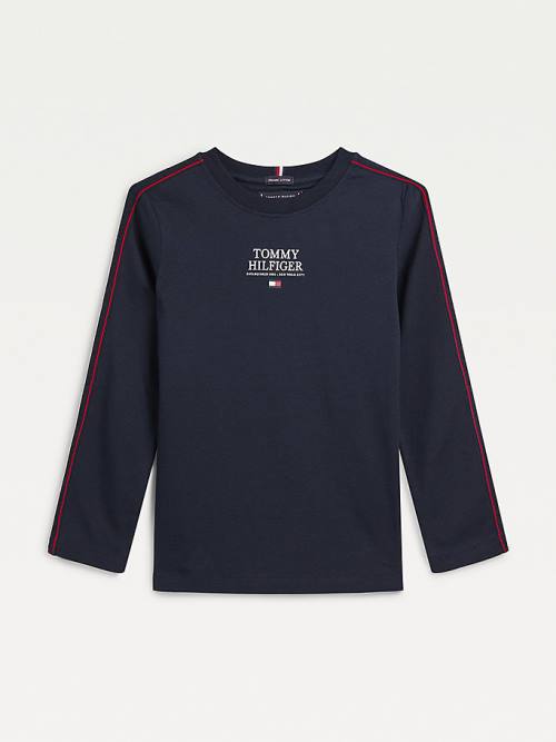 Tommy Hilfiger Contrast Tape Long Sleeve Póló Fiú Kék | TH754VMI