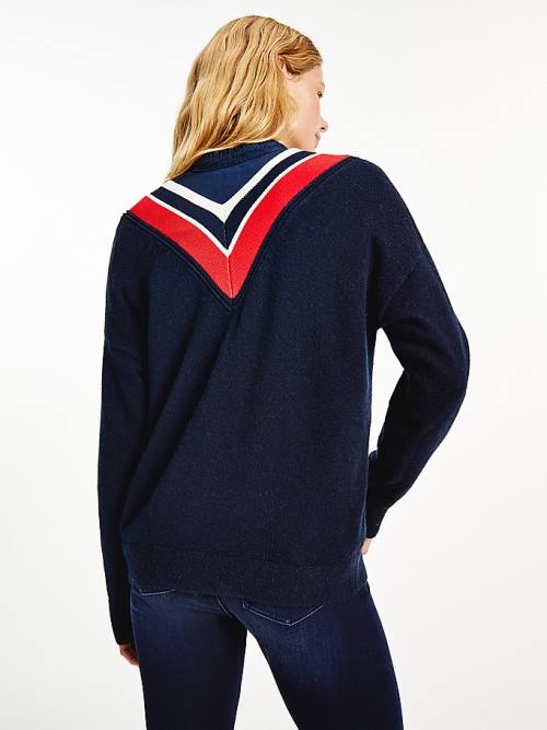 Tommy Hilfiger Contrast V-Neck Relaxed Fit Jumper Pulóverek Női Kék | TH274OJH