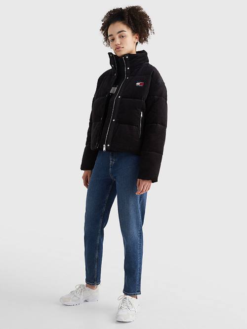 Tommy Hilfiger Corduroy Padded Puffer Kabát Női Fekete | TH195ALD