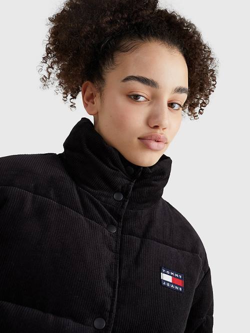 Tommy Hilfiger Corduroy Padded Puffer Kabát Női Fekete | TH195ALD