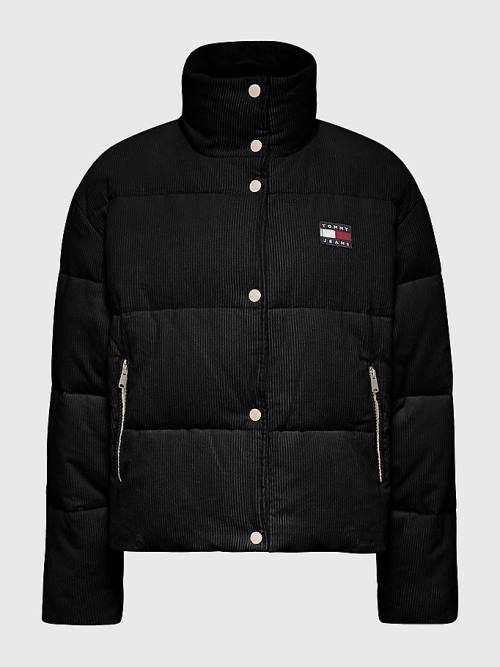 Tommy Hilfiger Corduroy Padded Puffer Kabát Női Fekete | TH195ALD