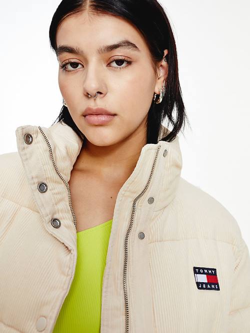 Tommy Hilfiger Corduroy Padded Puffer Kabát Női Bézs | TH470MJA