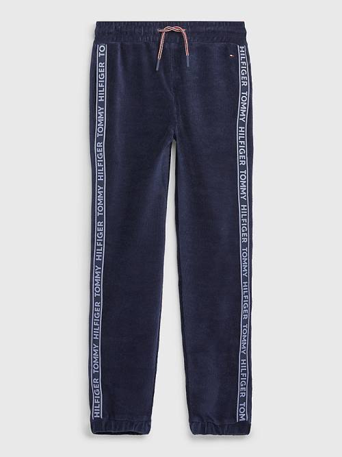 Tommy Hilfiger Corduroy Velour Logo Tape Joggers Nadrág Lány Kék | TH219KTQ