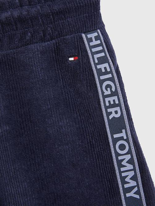 Tommy Hilfiger Corduroy Velour Logo Tape Joggers Nadrág Lány Kék | TH219KTQ