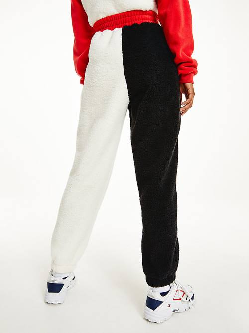 Tommy Hilfiger Cozy Tommy Badge Colour-Blocked Fleece Joggers Nadrág Női Piros | TH845UAJ